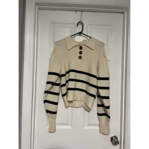 Q&A cream with black stripes cropped sweater